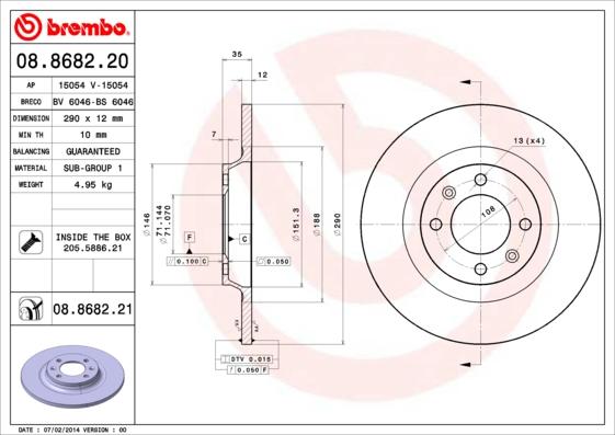 Brembo 08.8682.21 - Disc frana www.parts5.com