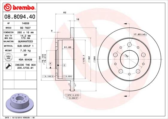 Brembo 08.8094.40 - Disc frana www.parts5.com