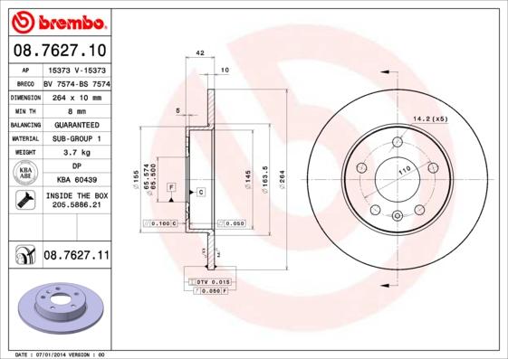 Brembo 08.7627.11 - Disc frana www.parts5.com