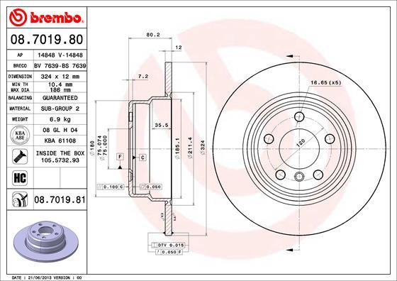 Brembo 08.7019.81 - Тормозной диск www.parts5.com