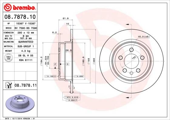 Brembo 08.7878.11 - Disc frana www.parts5.com