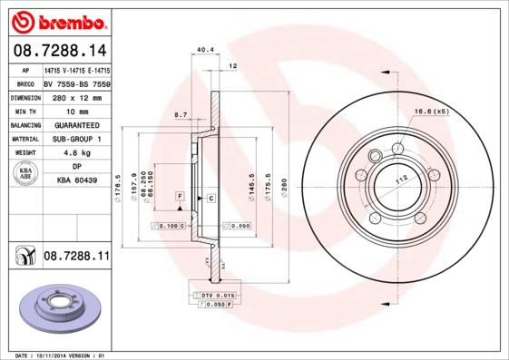 Brembo 08.7288.11 - Disc frana www.parts5.com