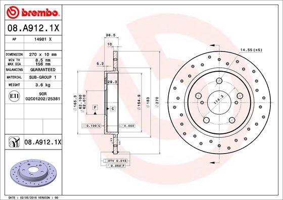 Brembo 08.A912.1X - Tarcza hamulcowa www.parts5.com