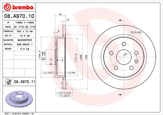 Brembo 08.A970.11 - Brake Disc www.parts5.com