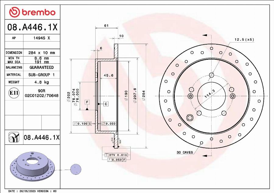 Brembo 08.A446.1X - Brake Disc www.parts5.com