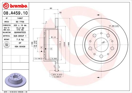 Brembo 08.A459.10 - Disc frana www.parts5.com