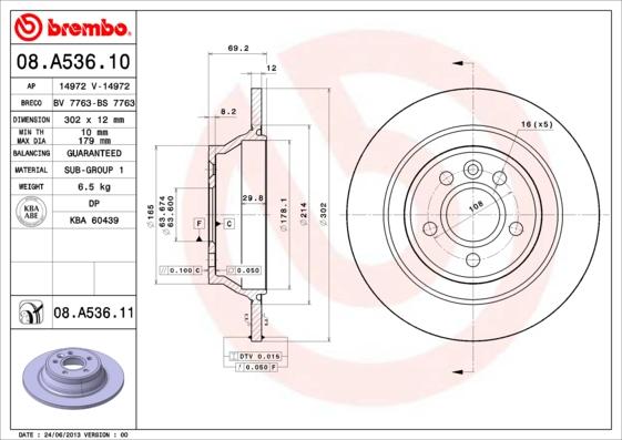 Brembo 08.A536.11 - Brzdový kotouč www.parts5.com