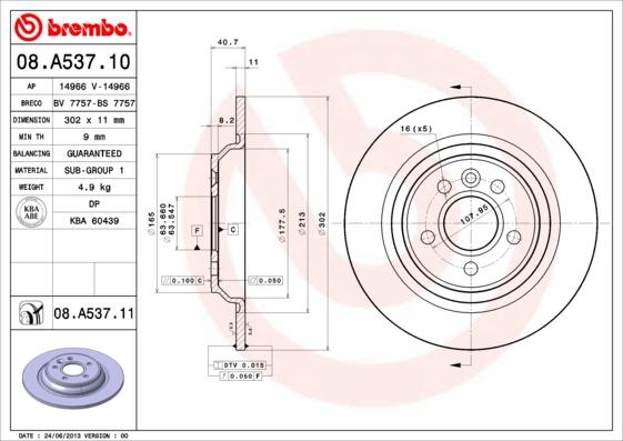 Brembo 08.A537.11 - Zavorni kolut www.parts5.com