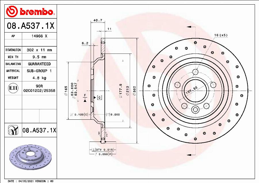 Brembo 08.A537.1X - Disc frana www.parts5.com