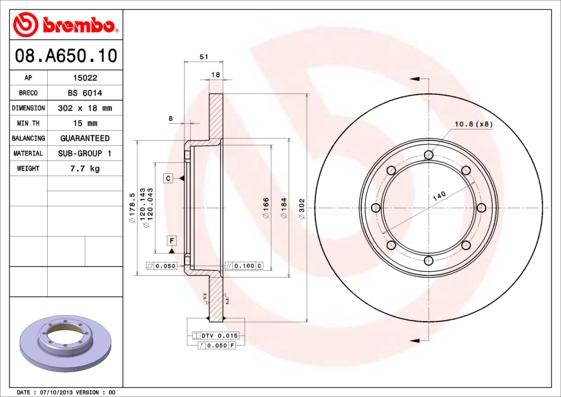 Brembo 08.A650.10 - Féktárcsa www.parts5.com