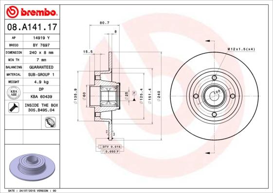 Brembo 08.A141.17 - Brzdový kotouč www.parts5.com