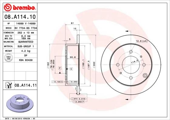 Brembo 08.A114.11 - Disc frana www.parts5.com