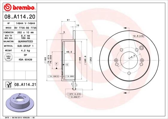 Brembo 08.A114.21 - Brake Disc www.parts5.com