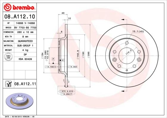 Brembo 08.A112.11 - Disc frana www.parts5.com