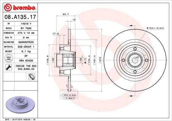 Brembo 08.A135.17 - Piduriketas www.parts5.com