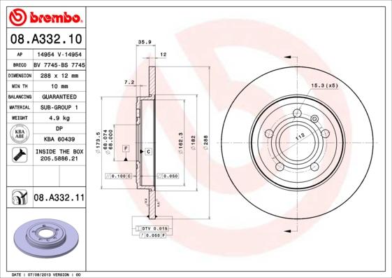 Brembo 08.A332.11 - Δισκόπλακα www.parts5.com