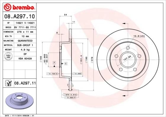 Brembo 08.A297.11 - Kočni disk www.parts5.com