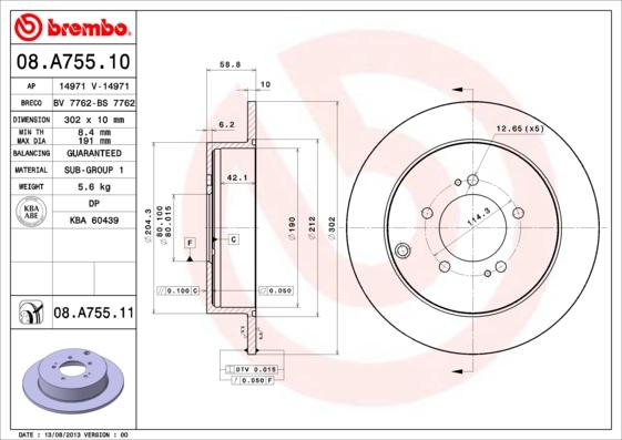 Brembo 08.A755.11 - Тормозной диск www.parts5.com