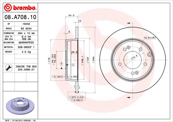 Brembo 08.A708.11 - Brake Disc www.parts5.com