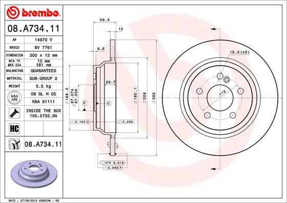 Brembo 08.A734.11 - Δισκόπλακα www.parts5.com