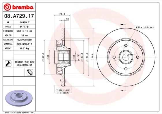 Brembo 08.A729.17 - Kočioni disk www.parts5.com