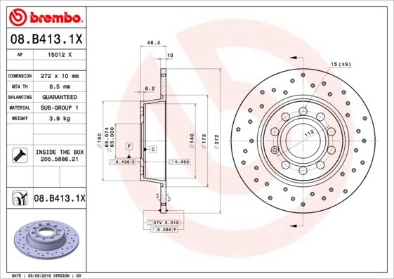 Brembo 08.B413.1X - Féktárcsa www.parts5.com