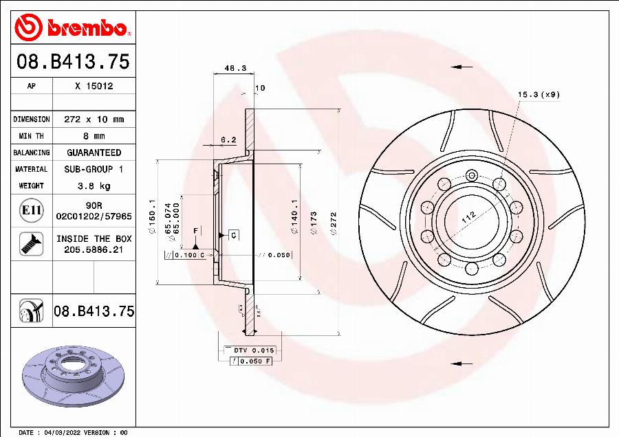 Brembo 08.B413.75 - Disco de freno www.parts5.com