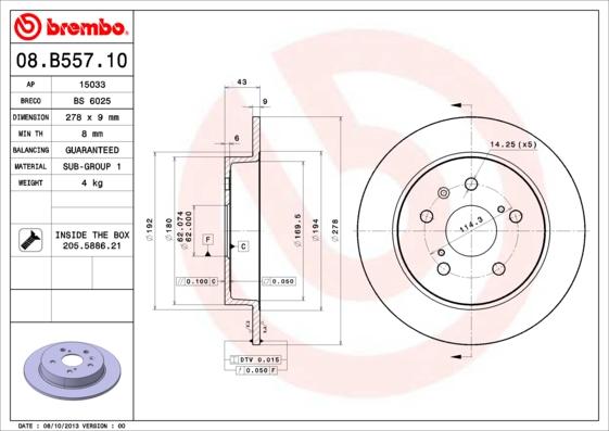 Brembo 08.B557.10 - Disc frana www.parts5.com