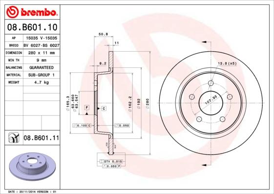 Brembo 08.B601.11 - Brake Disc parts5.com