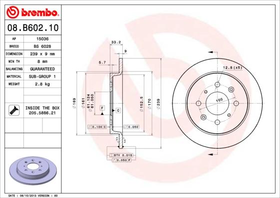 Brembo 08.B602.10 - Тормозной диск www.parts5.com
