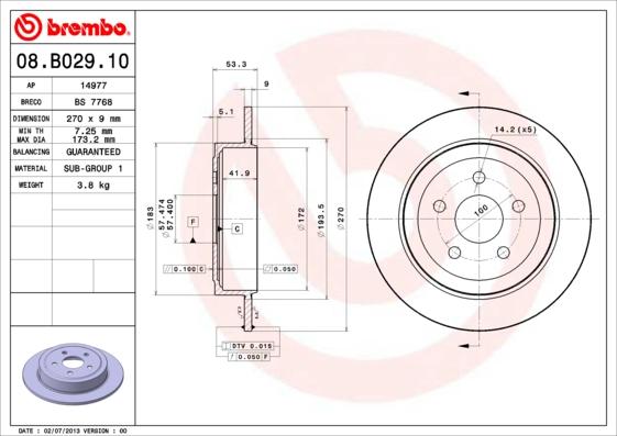 Brembo 08.B029.10 - Тормозной диск www.parts5.com