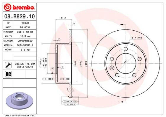 Brembo 08.B829.10 - Féktárcsa www.parts5.com