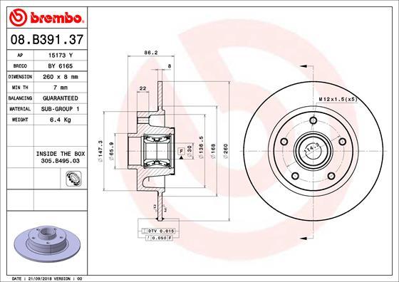 Brembo 08.B391.37 - Brake Disc www.parts5.com