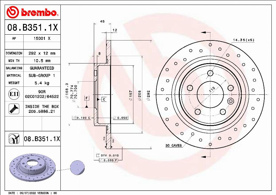 Brembo 08.B351.1X - Brake Disc parts5.com