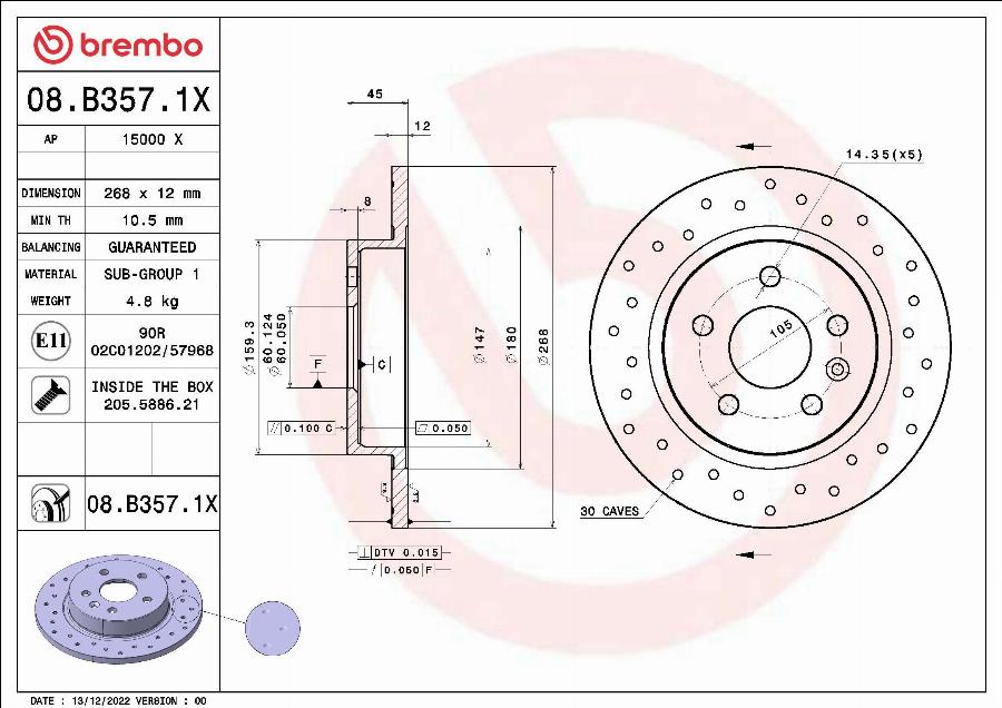 Brembo 08.B357.1X - Disc frana www.parts5.com