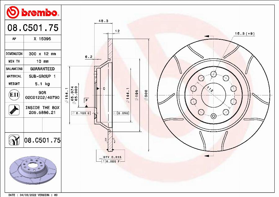 Brembo 08.C501.75 - Zavorni kolut www.parts5.com