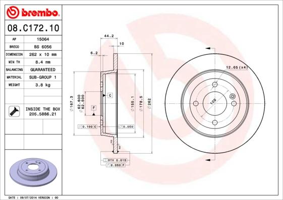 Brembo 08.C172.10 - Тормозной диск www.parts5.com