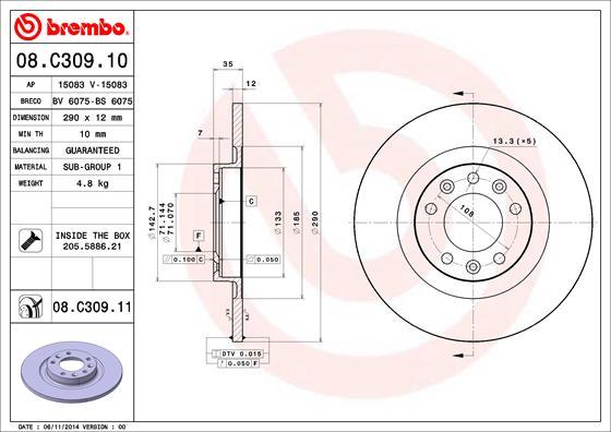 Brembo 08.C309.11 - Disc frana www.parts5.com