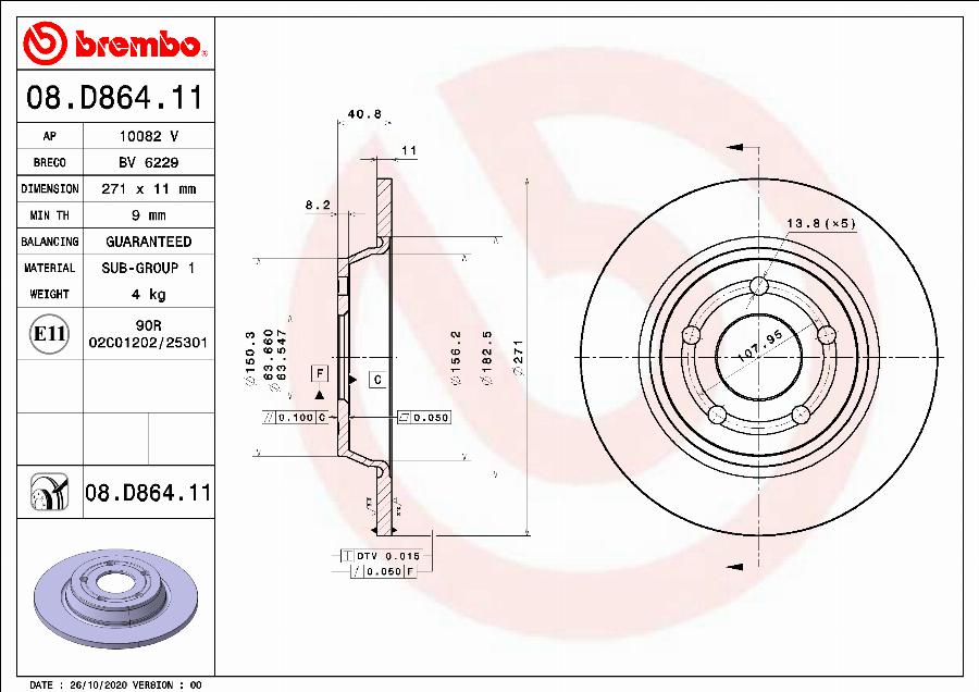 Brembo 08.D864.11 - Brake Disc parts5.com