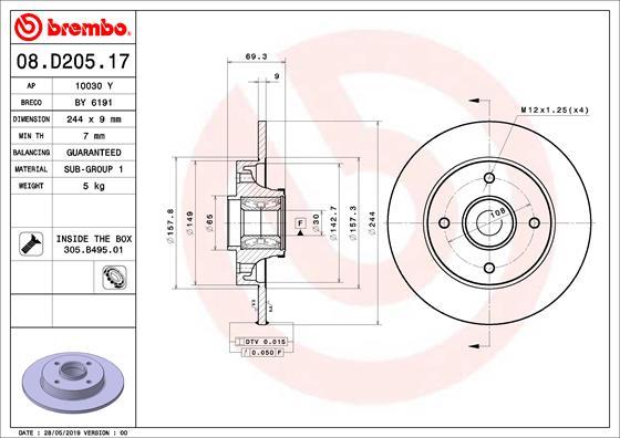 Brembo 08.D205.17 - Disc frana www.parts5.com