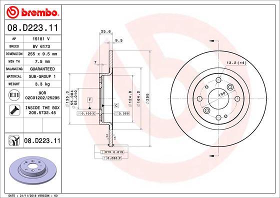 Brembo 08.D223.11 - Disc frana www.parts5.com