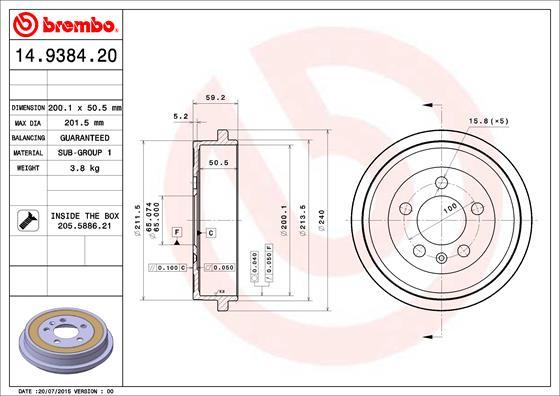 Brembo 14.9384.20 - Zavorni boben www.parts5.com