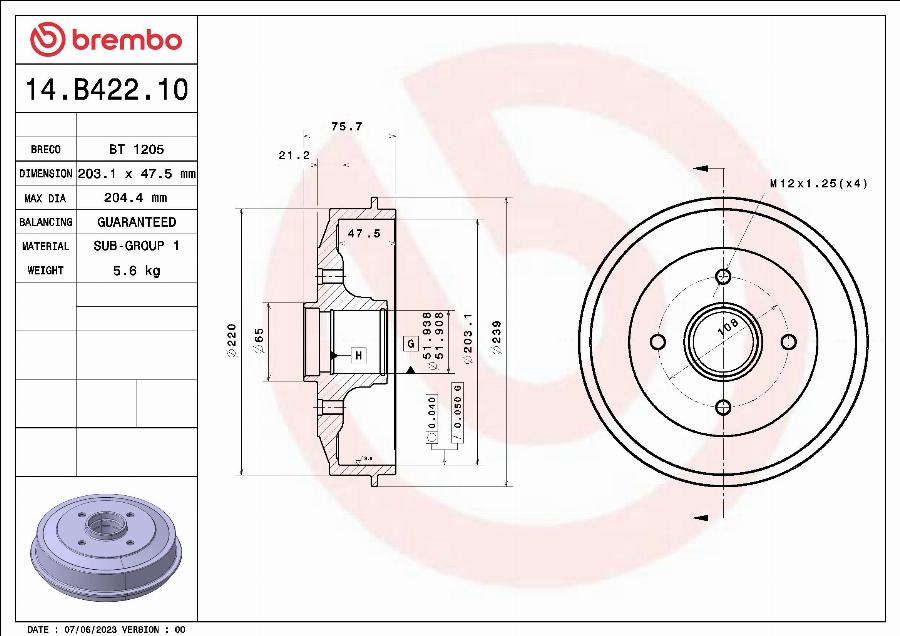 Brembo 14.B422.10 - Brake Drum www.parts5.com