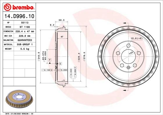 Brembo 14.D996.10 - Bremstrommel www.parts5.com