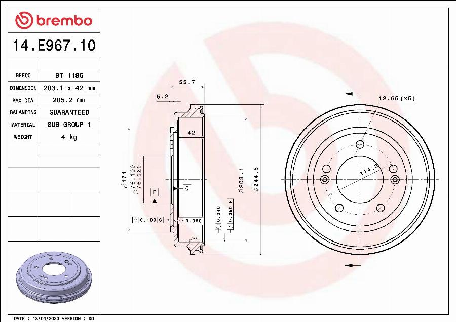 Brembo 14.E967.10 - Brake Drum www.parts5.com