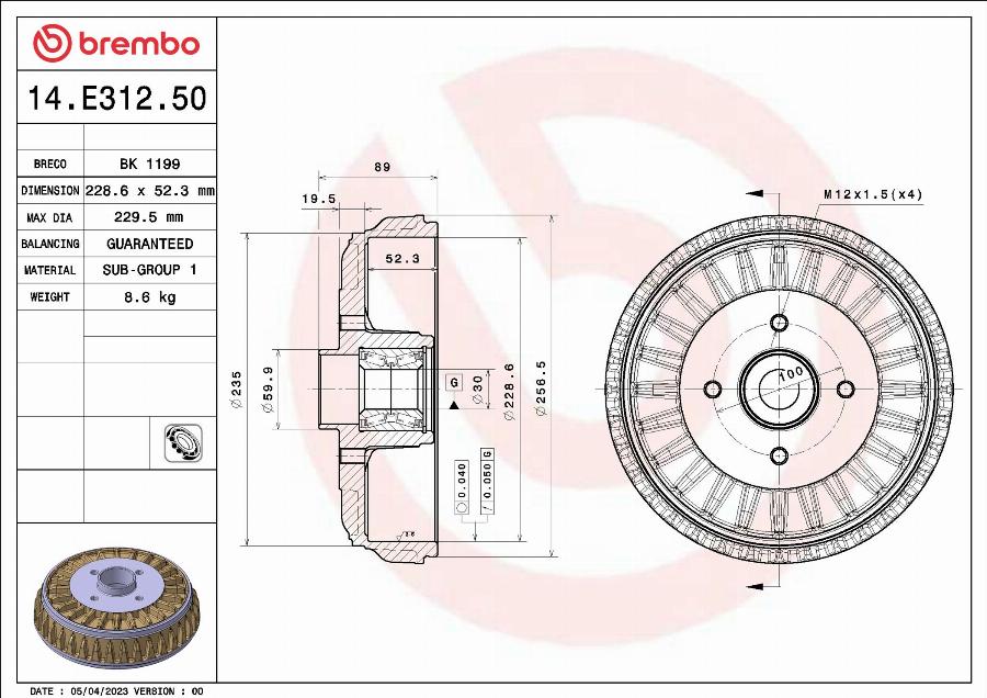 Brembo 14.E312.50 - Brake Drum www.parts5.com