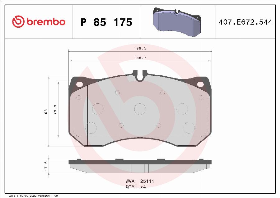 Brembo P 85 175 - Komplet zavornih oblog, ploscne (kolutne) zavore www.parts5.com