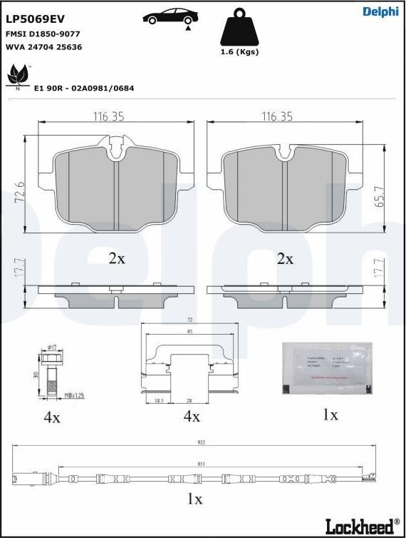 Delphi LP5069EV - Brake Pad Set, disc brake parts5.com