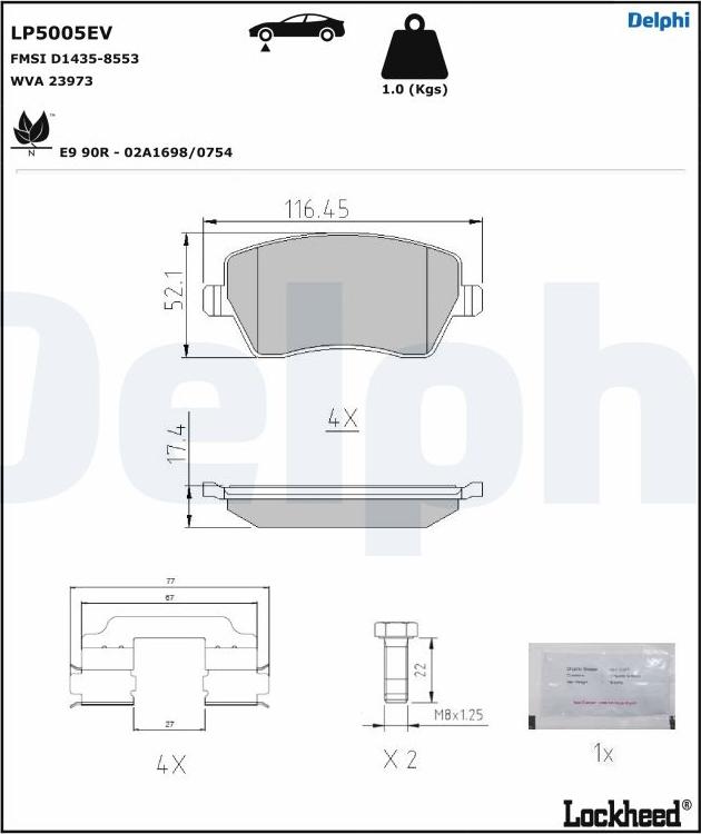 Delphi LP5005EV - Тормозные колодки, дисковые, комплект www.parts5.com