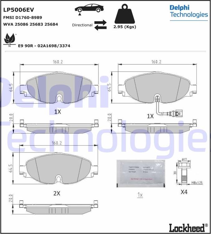 Delphi LP5006EV - Fren balata seti, diskli fren parts5.com